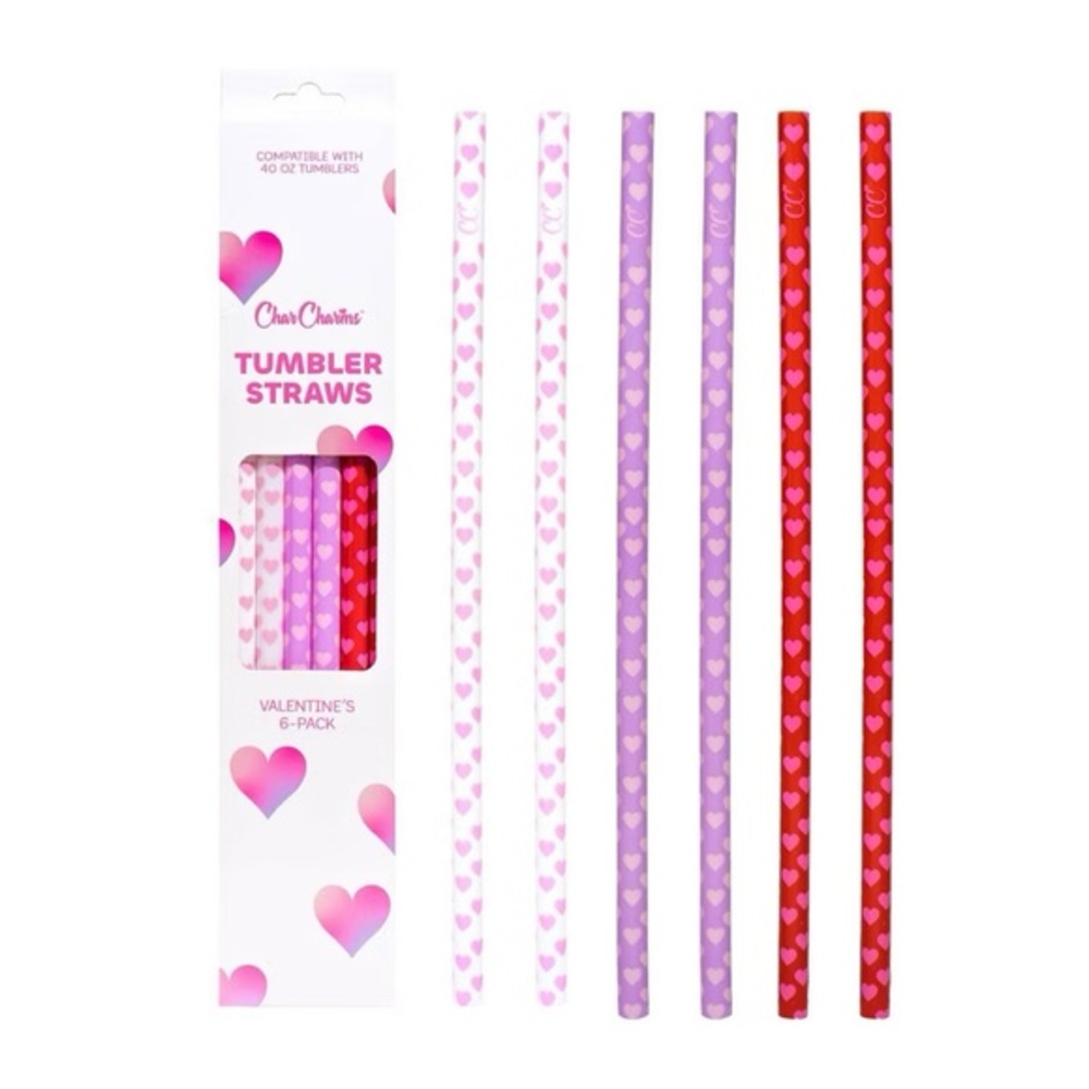 CharCharms nwt 6pk 40oz Valentines Water Bottle Straws